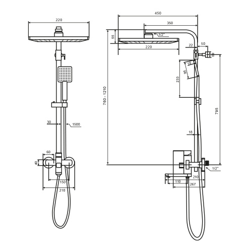 Душевая стойка WesnaArt Kubus KUB13-314Black настенная цвет черный - фото 2