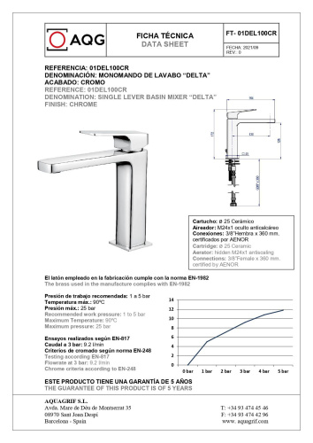 Смеситель AQG Delta 01DEL100CR на раковину хром - фото 2