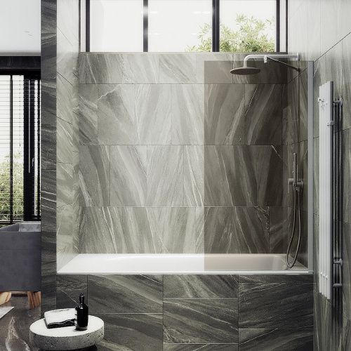 Душевая шторка на ванну Maybah Glass MGV-69-1ш 70х140 стекло тонированное профиль белый ориентация универсальная
