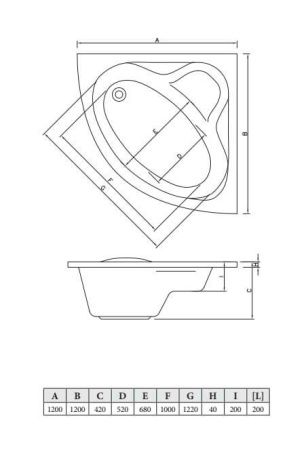 Ванна акриловая C-Bath CBS001001 120х120 угловая четверть круга