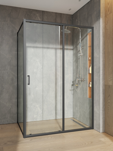 Душевой уголок Orange E23-13090TB 130х89 стекло прозрачное профиль черный без поддона - фото 3