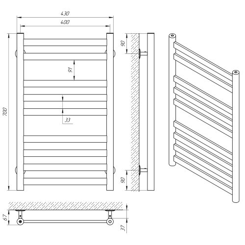 Полотенцесушитель Indigo Slim  LSLW70-40 43х70 водяной хром - фото 4