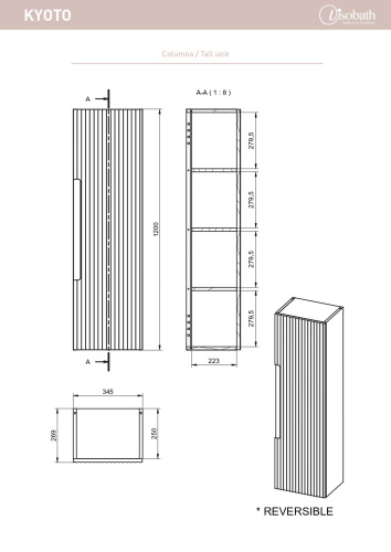 Шкаф-пенал Visobath Kyoto 77469/Quarzo 35х27х120 подвесной цвет кварц - фото 2
