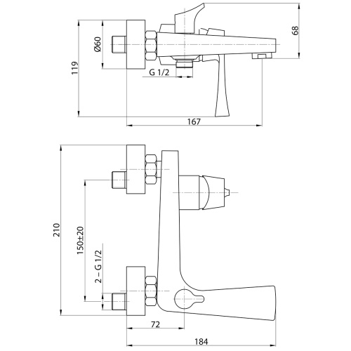 Смеситель для ванны Rossinka RS34 RS34-31 настенный хром - фото 3