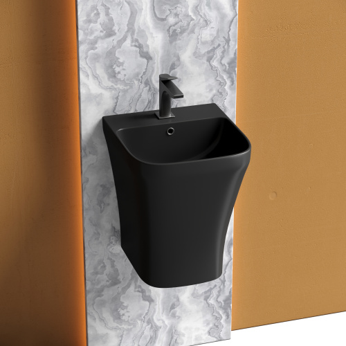 Раковина из сантехнического фарфора Ceramica Nova DION CN6067MB 37х40 подвесная цвет черный матовый 1 отверстие под смеситель - фото 5