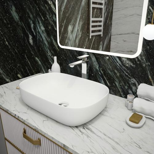 Раковина из сантехнического фарфора Teymi Solli T50395 61х40 накладная цвет белый без отверстий под смеситель - фото 5