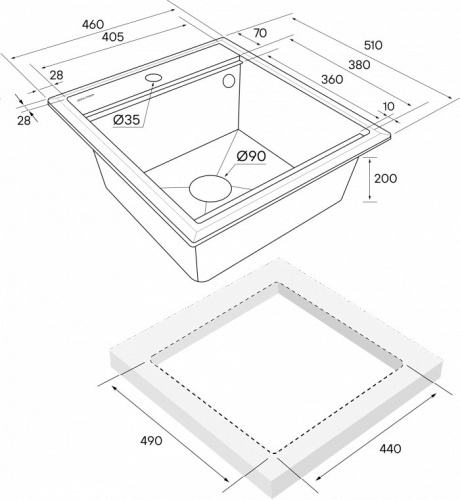 Кухонная мойка + коландер Paulmark PM114651-BLM+R375-BS 46х51 цвет черный металлик - фото 3