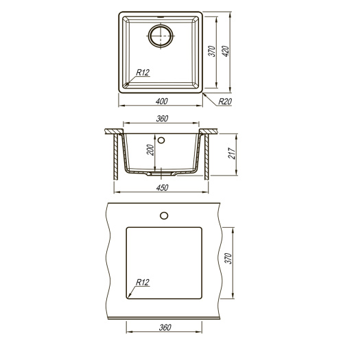 Кухонная мойка LeMark Sinara 400-u 9910061 40х42 цвет антрацит поверхность матовая - фото 4