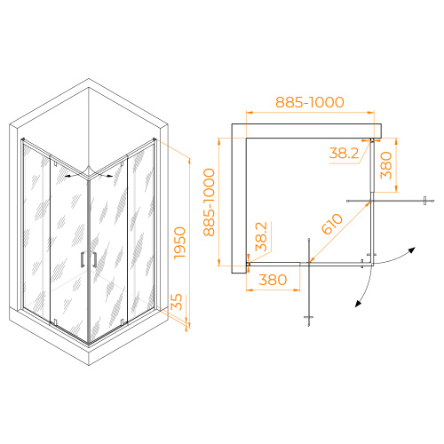 Душевой уголок RGW Passage 350803899-11 90х90 стекло прозрачное профиль хром глянцевый без поддона - фото 2
