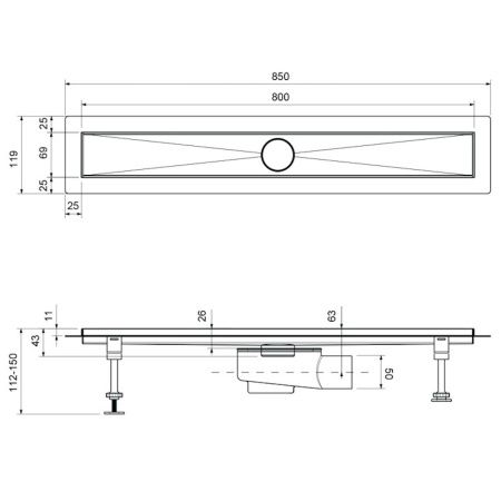 Душевой лоток Timo Drain Systems DS230208/17 85х10 золото