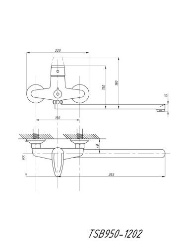 Cмеситель для ванны и душа TSARSBERG TSB-950-1202 настенный хром - фото 4