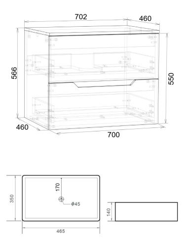 Тумба с раковиной Orange Line Li-70TugMDF+B02-460W 70х46х71 подвесная цвет графит матовый - фото 5