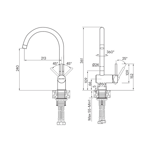 Смеситель для кухни Paulmark BEND Be212066-BS на раковину нержавеющая сталь - фото 3