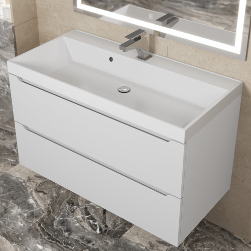 Раковина из литьевого мрамора Uperwood Classic 291020338 90х45 полувстраиваемая цвет белый глянцевый - фото 4