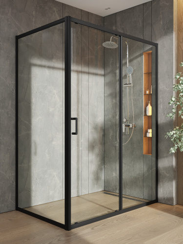 Душевой уголок Orange E23-14090TB 140х88,59 стекло прозрачное профиль черный без поддона - фото 4