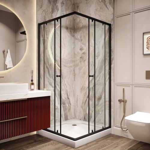 Душевой уголок Parly ZEQ911B 90х90 стекло прозрачное профиль черный с поддоном - фото 4