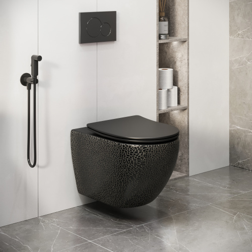 Унитаз подвесной Grossman Санфаянс GR-4455BBLS черный глянцевый с сиденьем микролифт безободковый каскадный смыв - фото 5