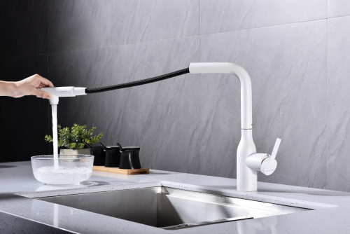 Смеситель для кухни Paulmark VIPER Vi213105-WH на раковину белый матовый - фото 4