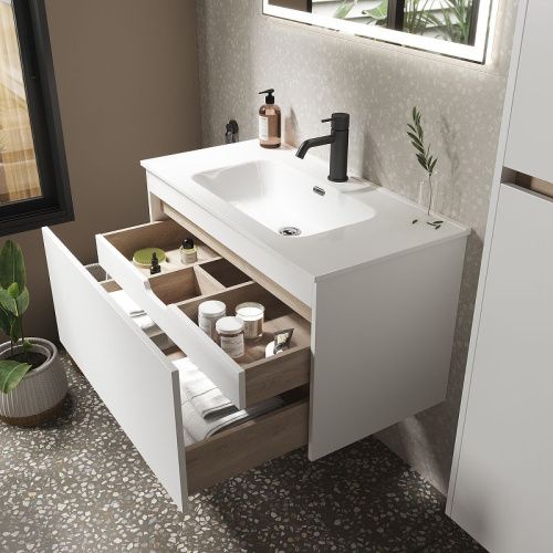 Тумба под раковину Sancos Smart SM100W 100х50 подвесная цвет белый - фото 3
