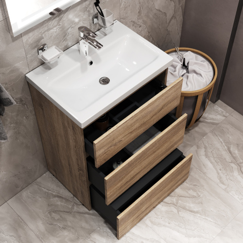 Комплект мебели: тумба 60x43x81 + раковина + смеситель + зеркало + аксессуары Am.Pm Gem S BK91GC подвесной цвет светлый дуб/белый/серебристый/хром - фото 3