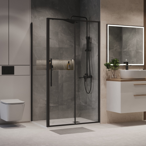 Душевой уголок Niagara Nova NG-84-14AB-A90B-34 140х90 стекло прозрачное профиль черный матовый без поддона - фото 2