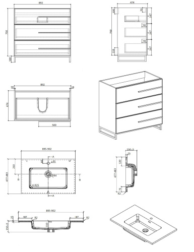 Тумба с раковиной Parly Bella Bella-T90 89х47х75 подвесная - фото 4