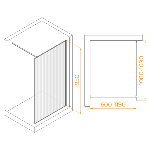 Душевая перегородка RGW Walk In 06100811-154 110х195 стекло рифленое профиль черный - фото 4