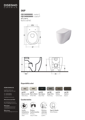 Чаша унитаза приставная Disegno Ceramica Skip SK002SET01 цвет белый без сиденья безободковая - фото 3