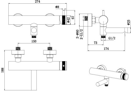 Смеситель для ванны с душем Allen Brau Priority 5.31B10-BN настенный никель - фото 2