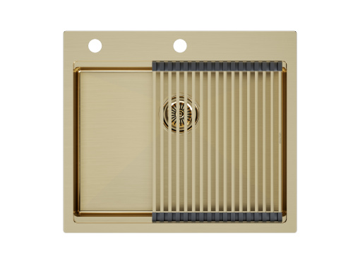 Кухонная мойка Paulmark PM705951-BG+R405-BG 59х51 цвет брашированное золото поверхность матовая