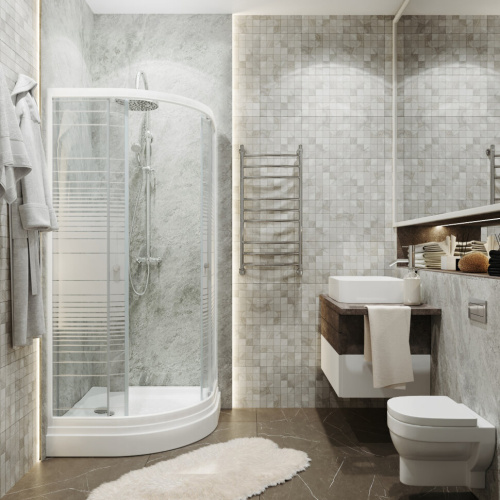 Душевой уголок Тритон Стандарт Щ0000061805 90х90 стекло прозраное с рисунком профиль белый с поддоном - фото 4