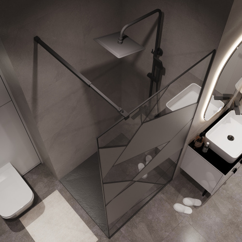 Душевая перегородка Niagara Nova NG-680-12BLACK 120х195 стекло прозрачное с рисунком профиль черный матовый - фото 5