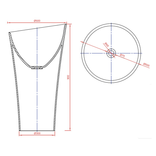 Раковина из искусственного камня MonteBianco Pisa Cono 11237 50х50 напольная цвет белый матовый без отверстий под смеситель - фото 3