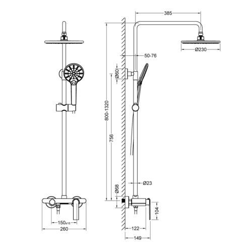 Душевая стойка Timo Tetra-thermo SX-0169/00 настенная цвет черный матовый - фото 3