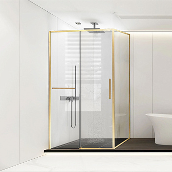 Душевой уголок Vincea Slim Soft VSR-1SS9013CLG 130х90 стекло прозрачное профиль золото брашированное без поддона