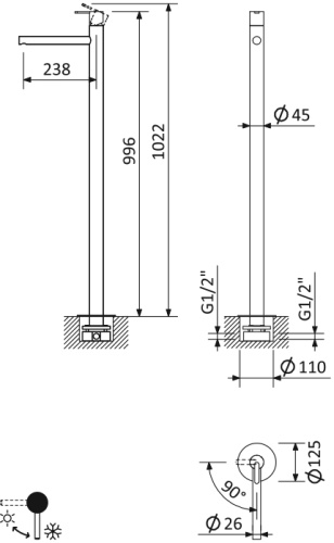 Смеситель Cezares LEAF LEAF-TVP-L-SS напольный медь - фото 2