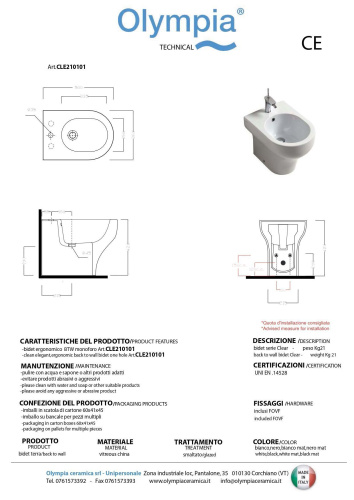 Биде Olympia Clear CLE210101 напольное - фото 2