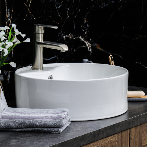 Раковина из сантехнического фарфора Melana 7026-805 47х47 накладная цвет белый 1 отверстие под смеситель - фото 5