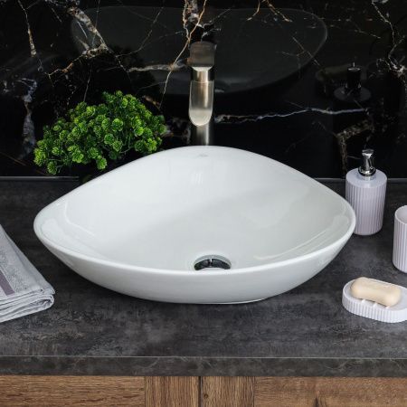 Раковина из сантехнического фарфора Melana 320366-805 50х40 накладная цвет белый без отверстий под смеситель