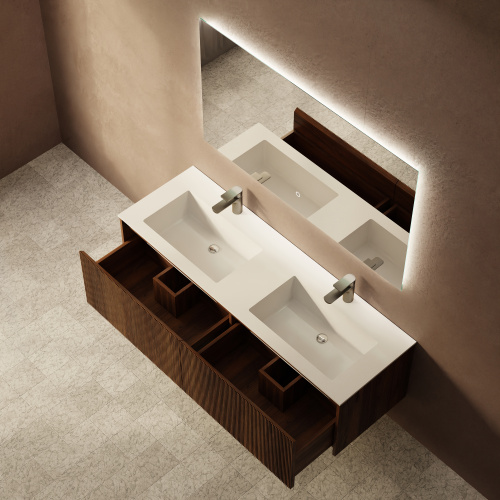 Тумба с раковиной+зеркало Art Decco Camilla (Камилла) ACM14W22D1M0 140x45x40 подвесная цвет черный орех - фото 3