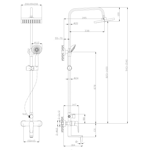 Душевая стойка Tokito Rain TOK-RAI-1014BL настенная цвет черный - фото 5
