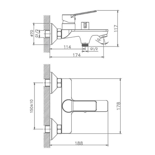 Cмеситель для ванны и душа Haiba HB60559 настенный хром - фото 2