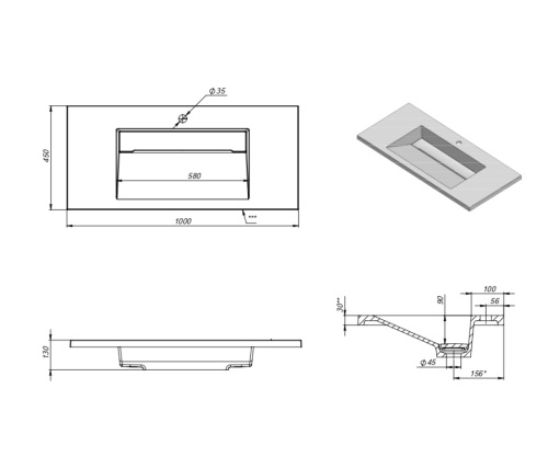 Раковина из литьевого мрамора Uperwood Next Premium RNext100wg 100х45 полувстраиваемая цвет белый - фото 4