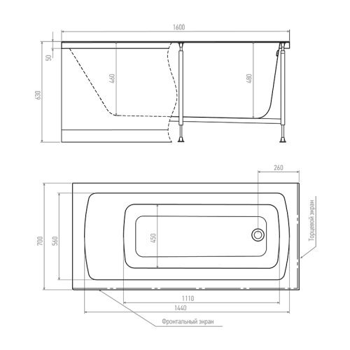Ванна акриловая Timo RITTA RITTA1670 160х70 пристенная прямоугольная без каркаса - фото 2