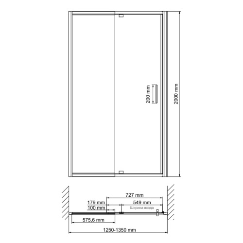 Душевая дверь Wasserkraft Berkel 48P 48P30 130х200 стекло прозрачное профиль хром глянцевый - фото 2