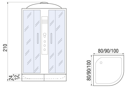 Душевая кабина River DUNAY 80/24 TH (10000003137) 80х80 четверть круга с крышей ориентация универсальная - фото 2