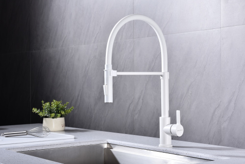 Смеситель для кухни Paulmark HALT Ha214021-WH на раковину белый матовый - фото 2