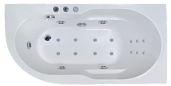 Ванна акриловая гидромассажная Royal Bath AZUR RB614203DL-R 169х79 пристенная асимметричная с каркасом