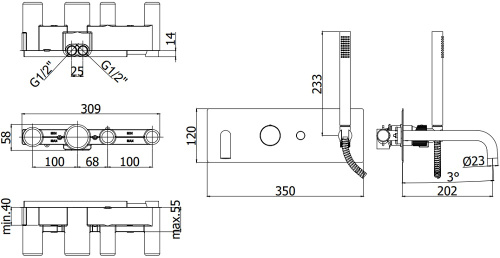 Смеситель для ванны с душем Paffoni Jo JO001CR встраиваемый в стену хром - фото 2
