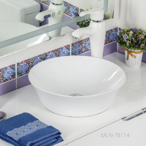 Раковина из сантехнического фарфора Melana 78114-805 42х42 накладная цвет белый без отверстий под смеситель - фото 4